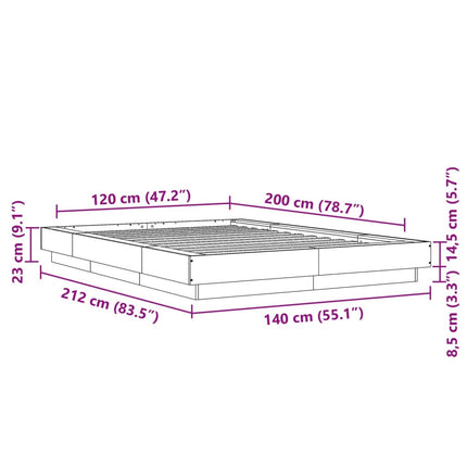 sengestel 120x200 cm konstrueret træ sort
