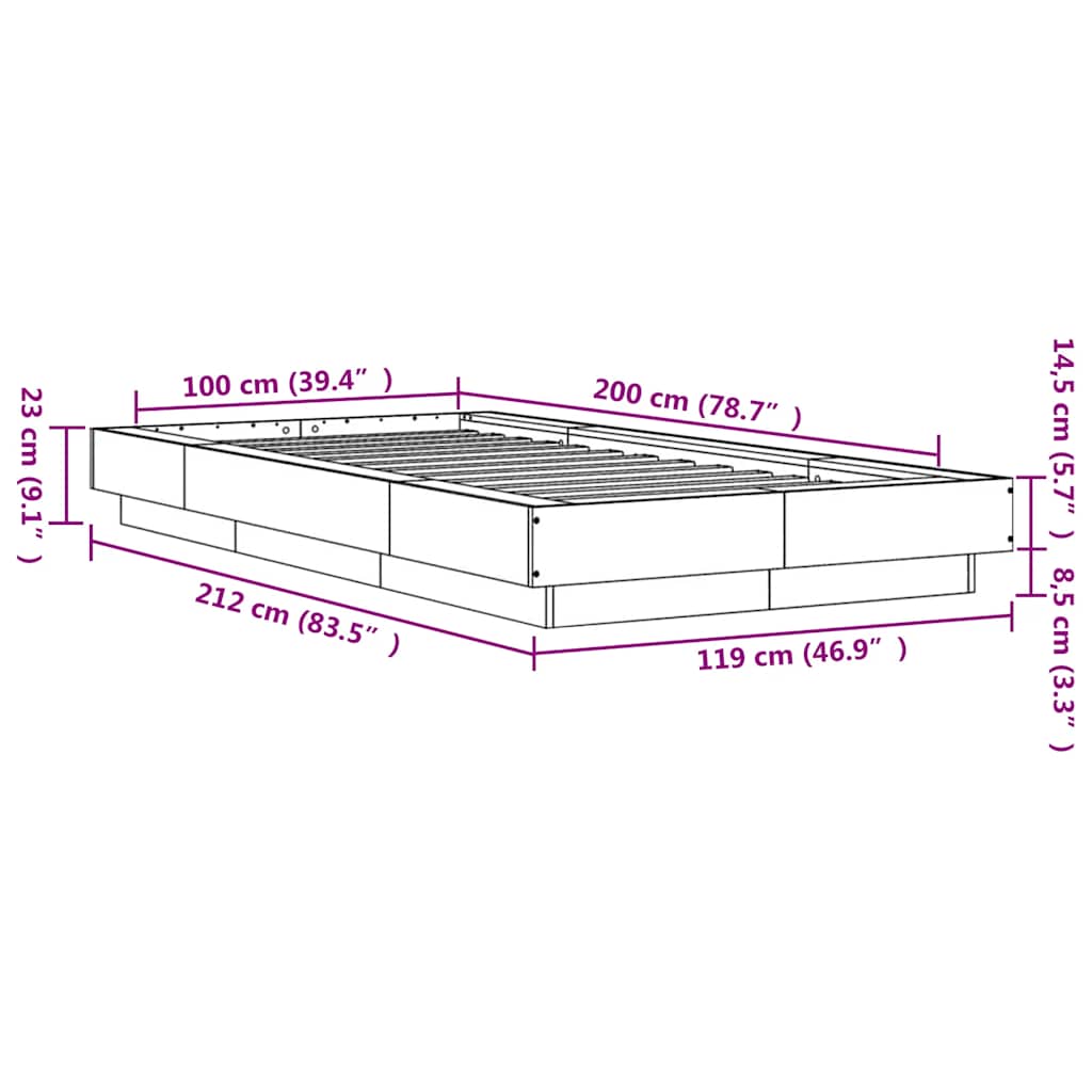 sengeramme 100x200 cm konstrueret træ røget egetræsfarve