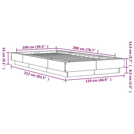 sengeramme 100x200 cm konstrueret træ grå sonoma-eg
