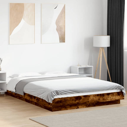 sengestel 140x190 cm konstrueret træ røget egetræsfarve