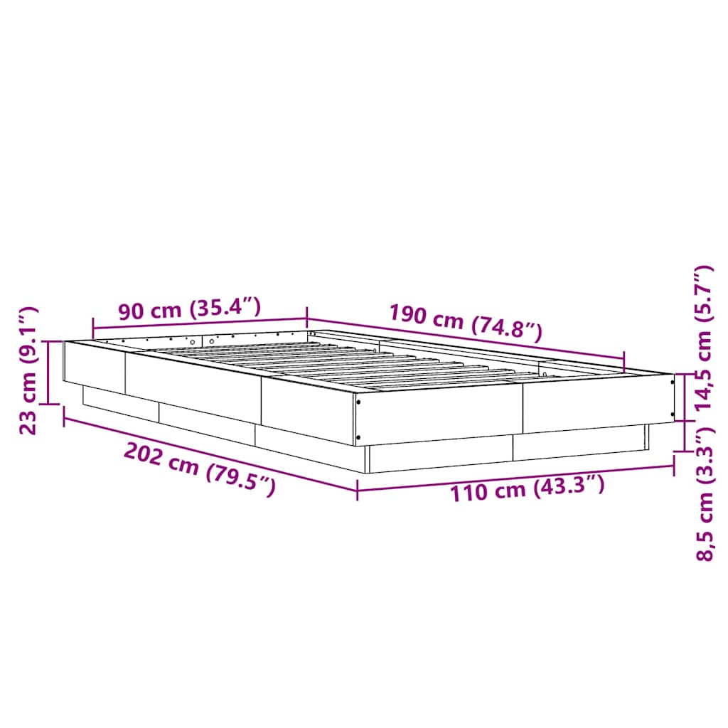 sengeramme 90x190 cm konstrueret træ sort