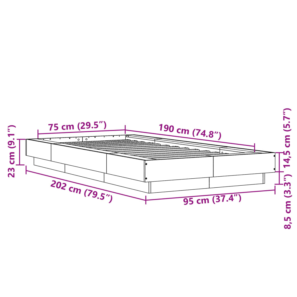 sengeramme 75x190 cm konstrueret træ røget egetræsfarve