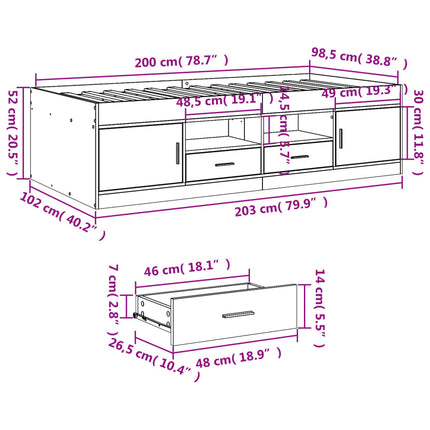 daybed med skuffer uden madras 100x200 cm hvid