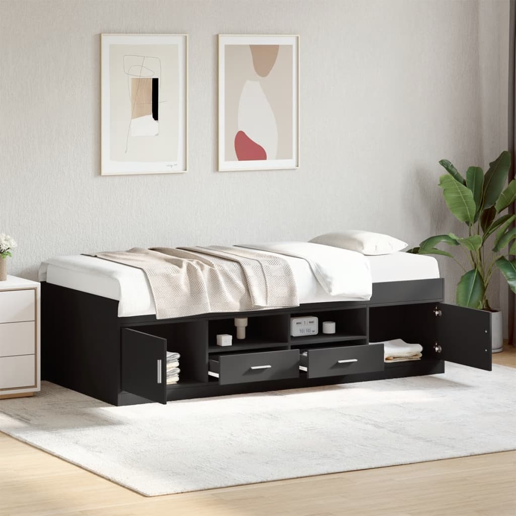 Daybed med skuffer 100x200 cm - sort sengeramme uden madras