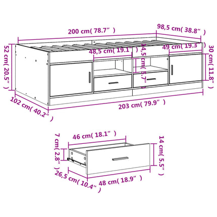 daybed med skuffer uden madras 100x200 cm sonoma-eg