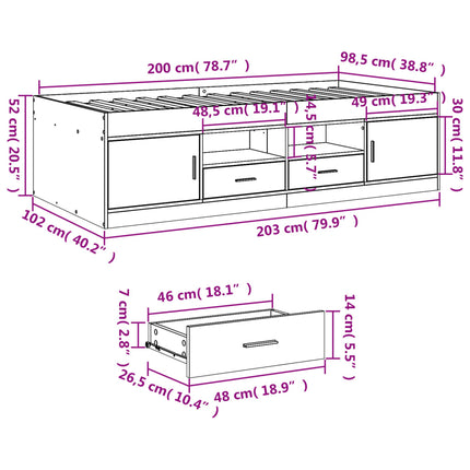 daybed med skuffer uden madras 100x200 cm betongrå
