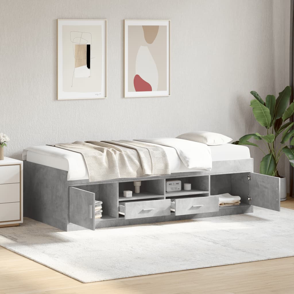 daybed med skuffer uden madras 100x200 cm betongrå