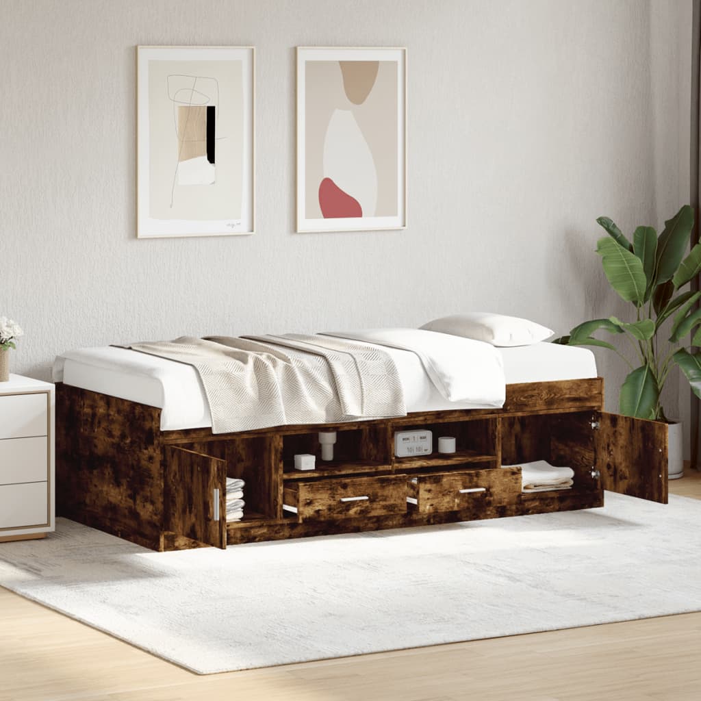 daybed med skuffer uden madras 100x200 cm røget eg