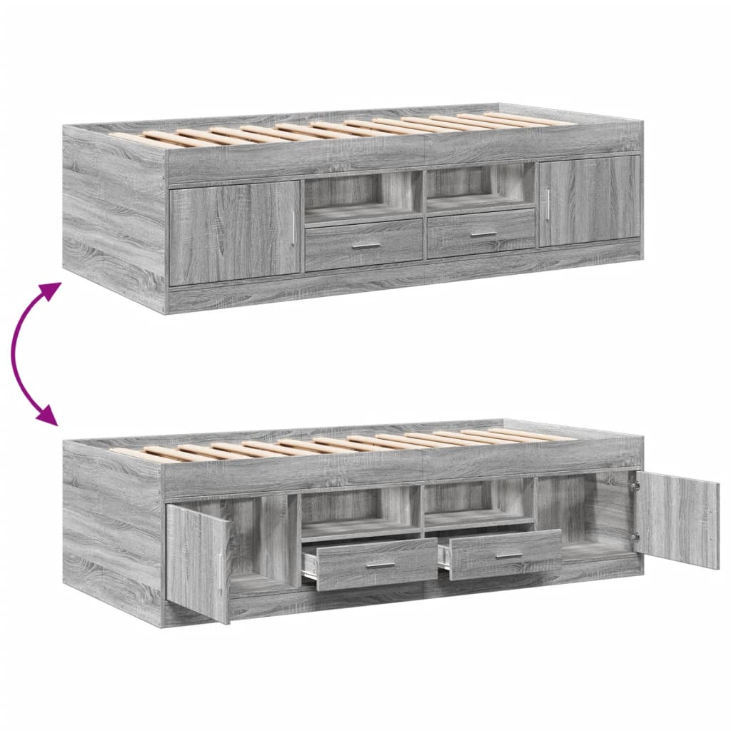 daybed med skuffer uden madras 100x200 cm grå sonoma-eg
