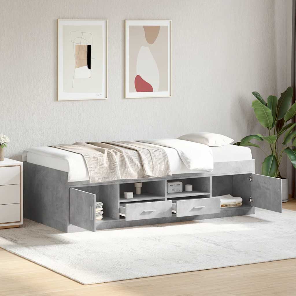 daybed med skuffer uden madras 75x190 cm betongrå