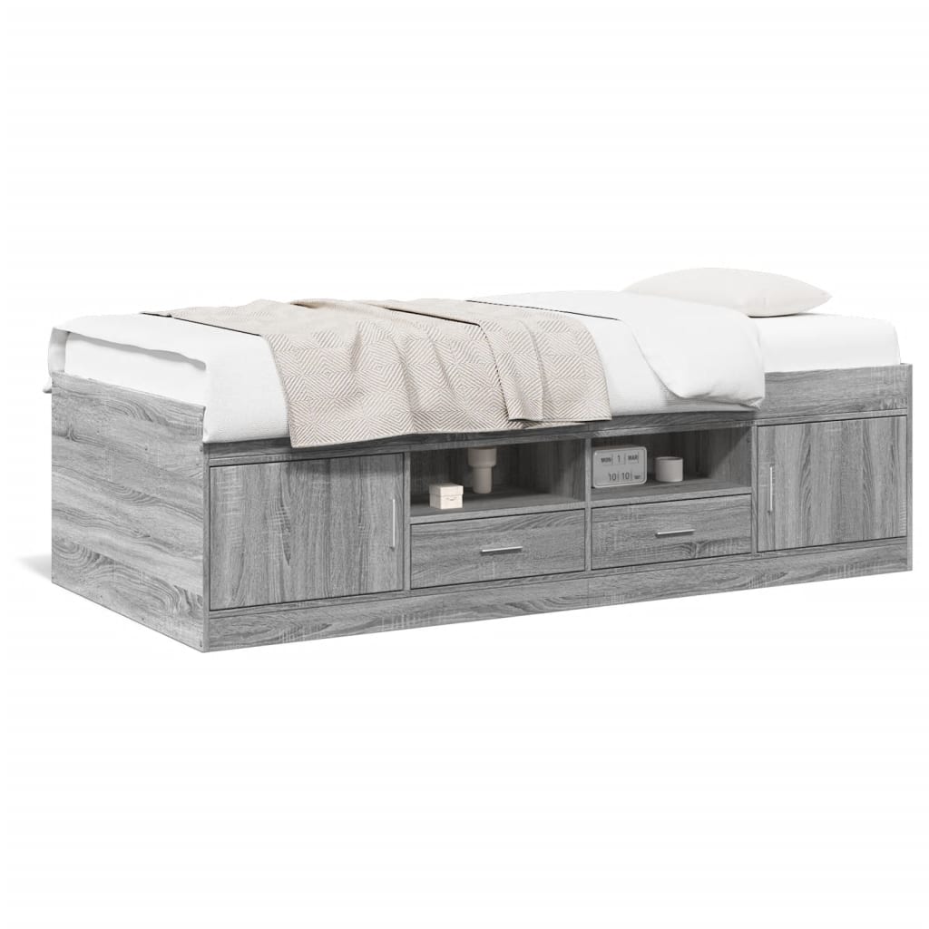 daybed med skuffer uden madras 75x190 cm grå sonoma-eg
