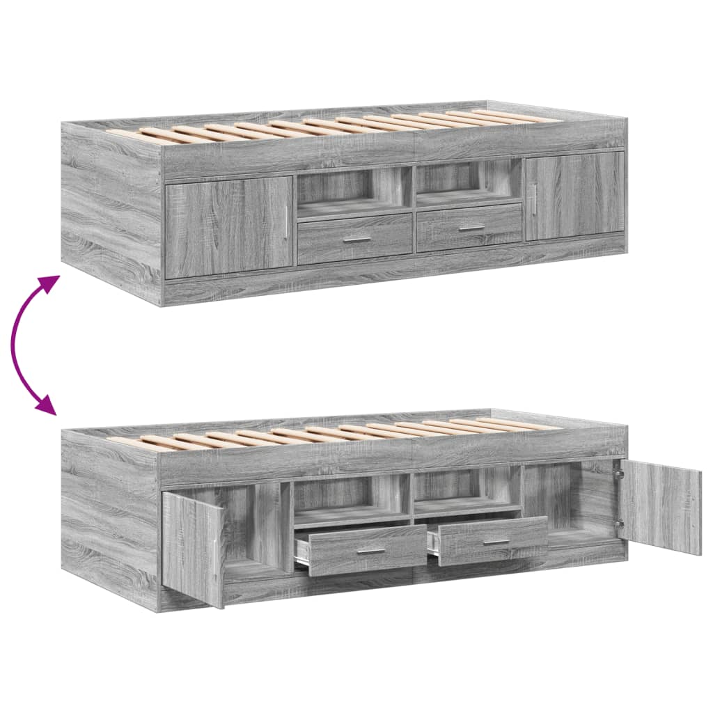 daybed med skuffer uden madras 75x190 cm grå sonoma-eg