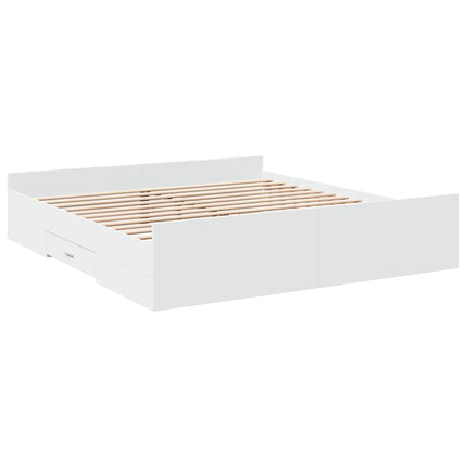 sengeramme med skuffer 200x200 cm konstrueret træ hvid