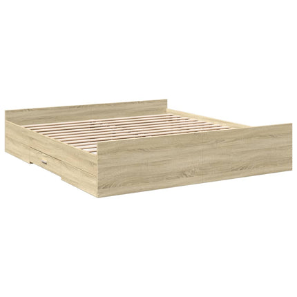 sengeramme med skuffer 200x200 cm konstrueret træ sonoma-eg