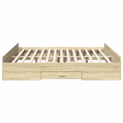 sengeramme med skuffer 200x200 cm konstrueret træ sonoma-eg