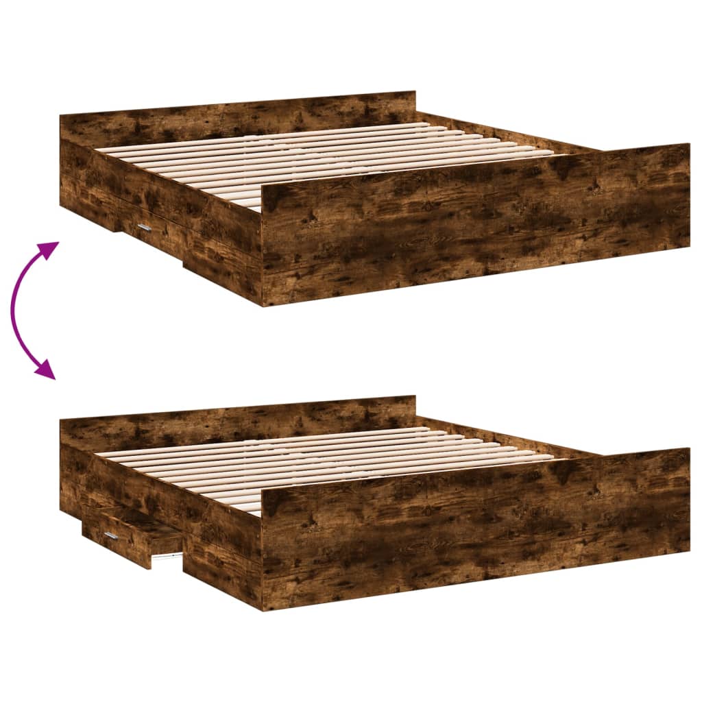 sengeramme med skuffer 200x200 cm konstrueret træ røget eg