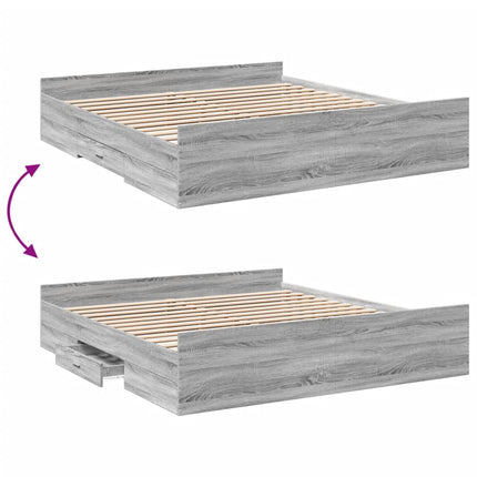 sengeramme med skuffer 200x200 cm konstrueret træ grå sonoma-eg