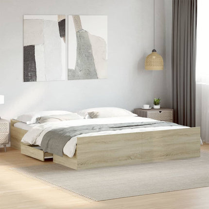 sengeramme med skuffer 180x200 cm konstrueret træ sonoma-eg