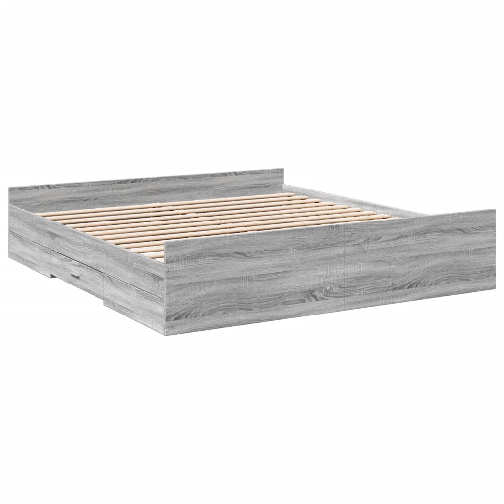 sengeramme med skuffer 180x200 cm konstrueret træ grå sonoma-eg
