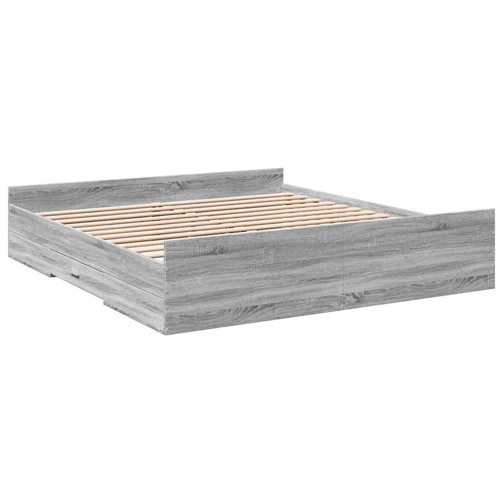 sengeramme med skuffer 180x200 cm konstrueret træ grå sonoma-eg