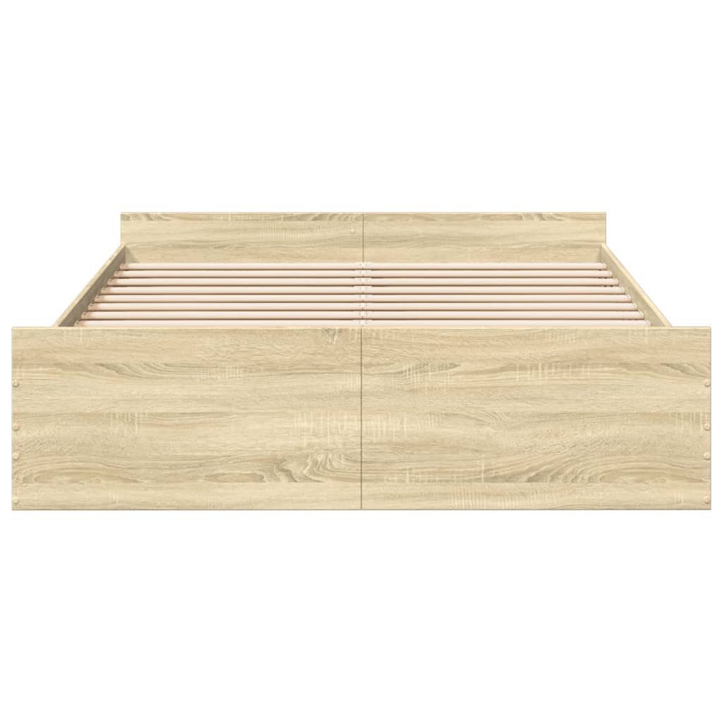 sengeramme med skuffer 150x200 cm konstrueret træ sonoma-eg