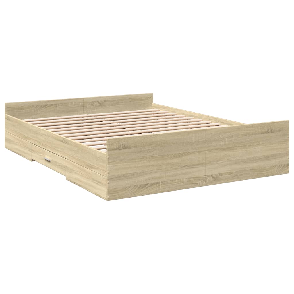 sengeramme med skuffer 150x200 cm konstrueret træ sonoma-eg
