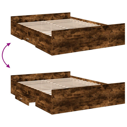sengeramme med skuffer 150x200 cm konstrueret træ røget eg