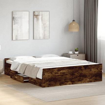 sengeramme med skuffer 150x200 cm konstrueret træ røget eg