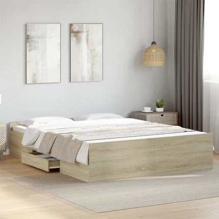 sengeramme med skuffer 140x200 cm konstrueret træ sonoma-eg