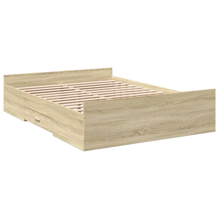 sengeramme med skuffer 140x190 cm konstrueret træ sonoma-eg