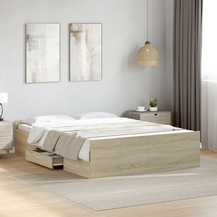 sengeramme med skuffer 140x190 cm konstrueret træ sonoma-eg