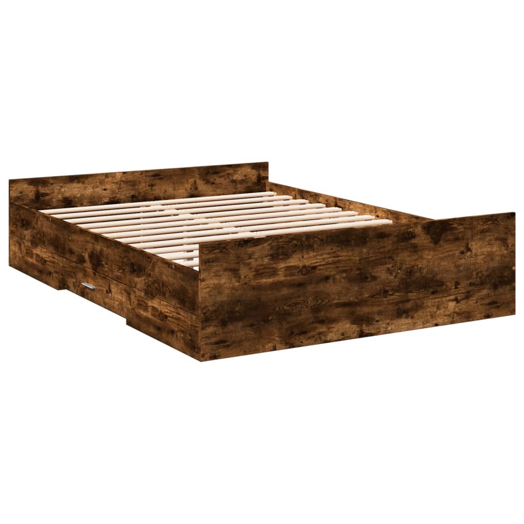 sengeramme med skuffer 140x190 cm konstrueret træ røget eg