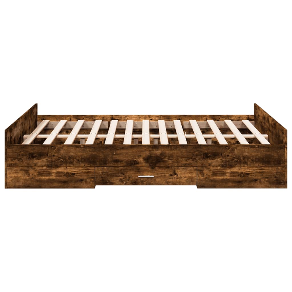 sengeramme med skuffer 140x190 cm konstrueret træ røget eg