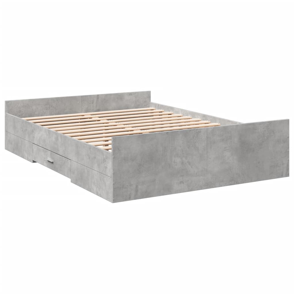 sengeramme med skuffer 135x190 cm konstrueret træ betongrå