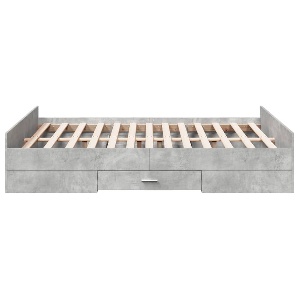 sengeramme med skuffer 135x190 cm konstrueret træ betongrå