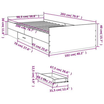 sengeramme med skuffer 100x200 cm konstrueret træ sonoma-eg