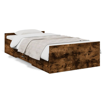 sengeramme med skuffer 100x200 cm konstrueret træ røget eg