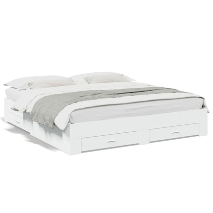 sengeramme med skuffer 200x200 cm konstrueret træ hvid