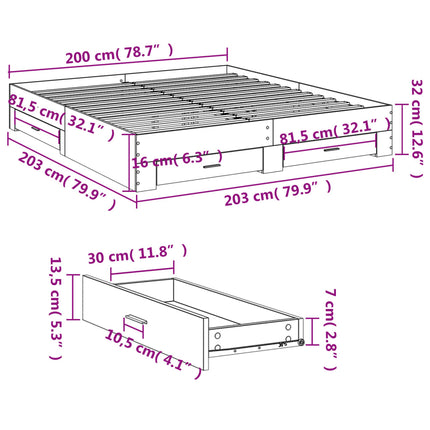 sengeramme med skuffer 200x200 cm konstrueret træ betongrå
