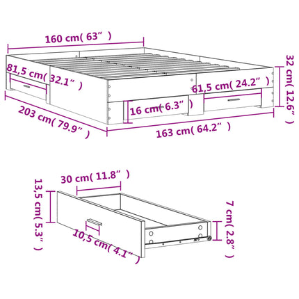 sengeramme med skuffer 160x200 cm konstrueret træ sonoma-eg
