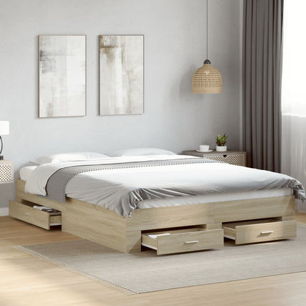 sengeramme med skuffer 160x200 cm konstrueret træ sonoma-eg