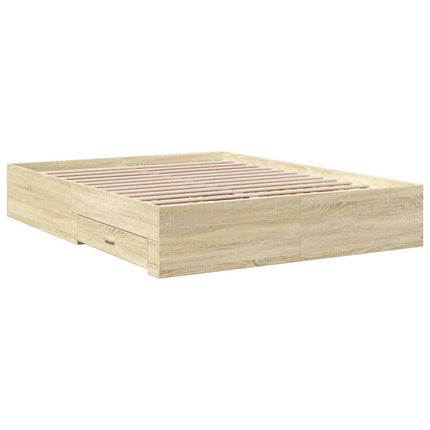 sengeramme med skuffer 150x200 cm konstrueret træ sonoma-eg