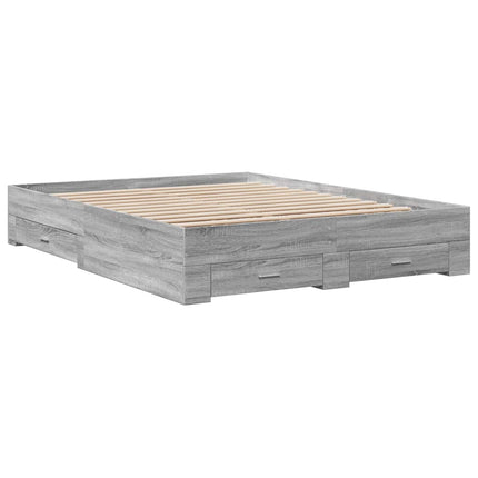 sengeramme med skuffer 150x200 cm konstrueret træ grå sonoma-eg