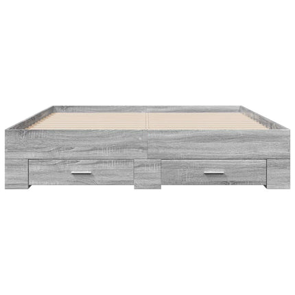 sengeramme med skuffer 150x200 cm konstrueret træ grå sonoma-eg