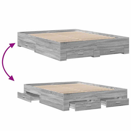 sengeramme med skuffer 150x200 cm konstrueret træ grå sonoma-eg