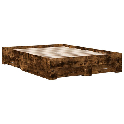 sengeramme med skuffer 120x200 cm konstrueret træ røget eg