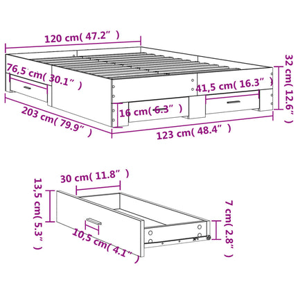sengeramme med skuffer 120x200 cm konstrueret træ grå sonoma-eg