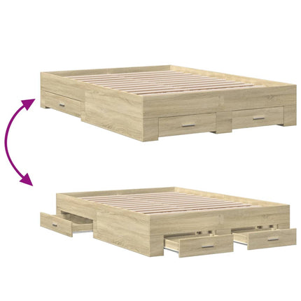sengeramme med skuffer 140x190 cm konstrueret træ sonoma-eg