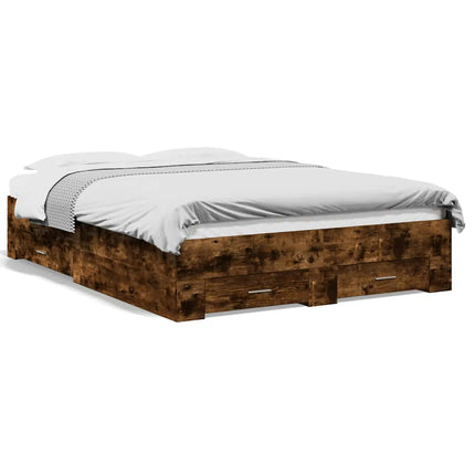 sengeramme med skuffer 135x190 cm konstrueret træ røget eg