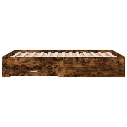sengeramme med skuffer 120x190 cm konstrueret træ røget eg